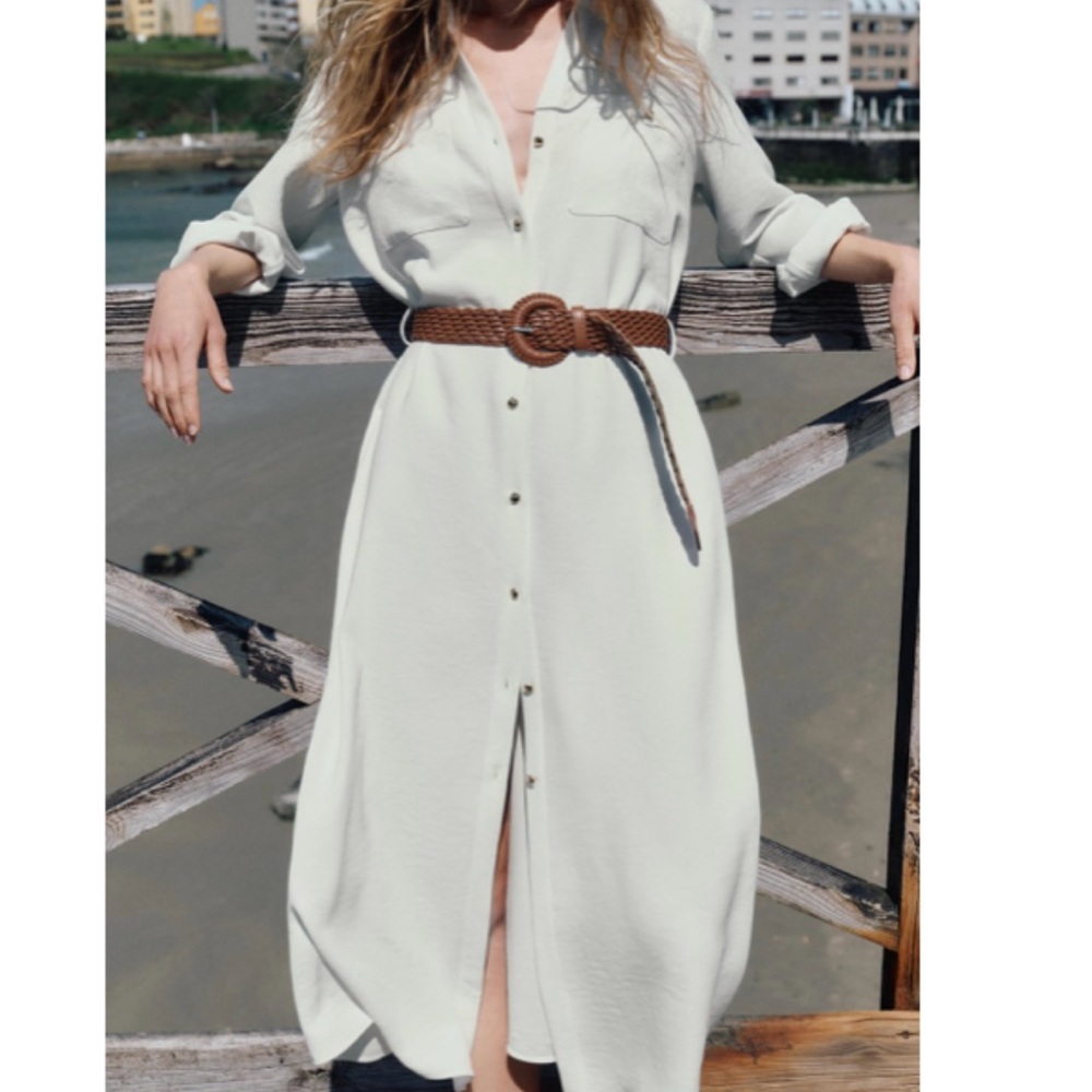ZARA NEW Xs ( feels like Small size ) Elegant Cream Shirt Dress